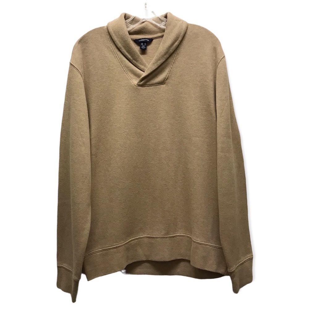 LAND'S END Shawl Collar Pullover Sweater Tan Med